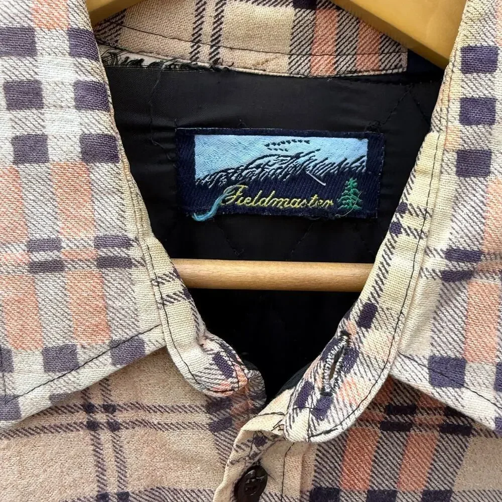 Sears Fieldmaster Vintage 1990s brown plaid quilt lined button up jacket Size XL